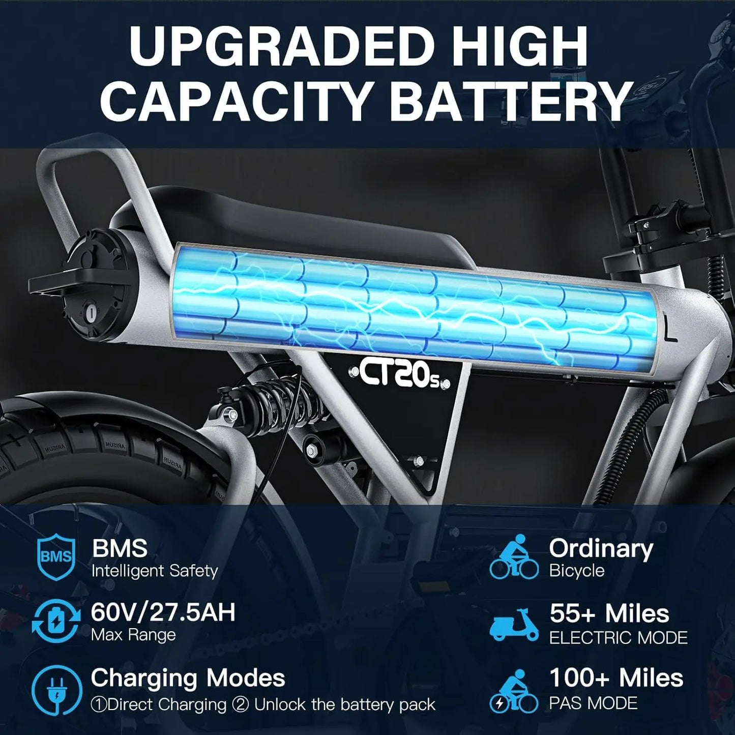 Coswheel Electric Bike For Adult
CT20S 2000W/1500W Mountain bike Electric Motorcycle 60V 27.5Ah