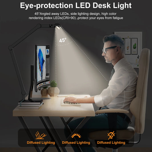 Architect Desk Lamp for Home Office with Atmosphere Lighting, 24W Ultra Bright Auto Dimming Desk Light