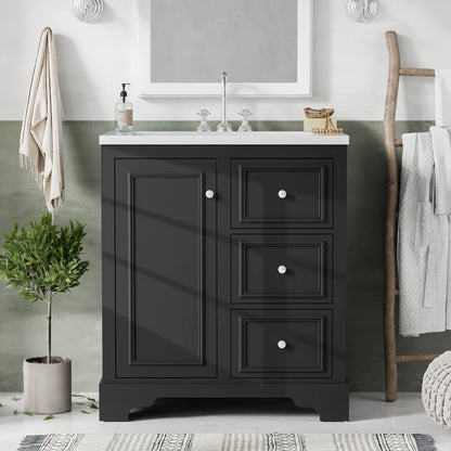 Modern Elegant Bathroom 30 Inch Vanity With Sink, Storage Cabinets, Drawers, and Adjustable Shelves