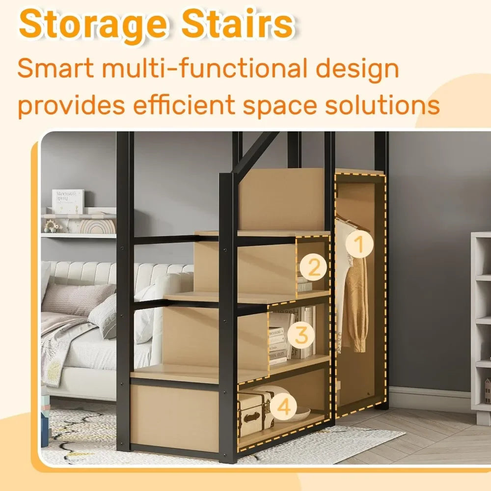 Full Size Loft Bed with Stairs, Storage and Sofa , Great HideAway For Kids