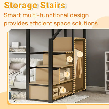 Full Size Loft Bed with Stairs, Storage and Sofa , Great HideAway For Kids