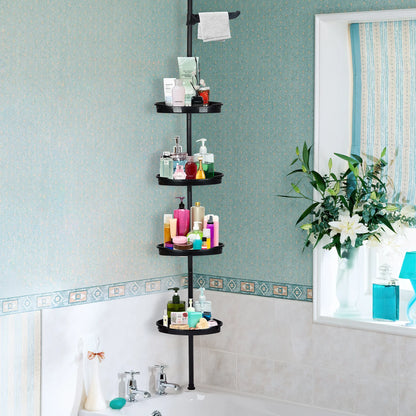 Rustproof Shower Caddy Corner for Bathroom, 4-Tier Adjustable Shelves with Tension Pole, Shower