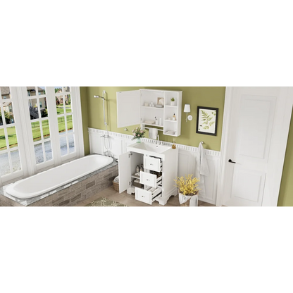 Modern Elegant Bathroom 30 Inch Vanity With Sink, Storage Cabinets, Drawers, and Adjustable Shelves