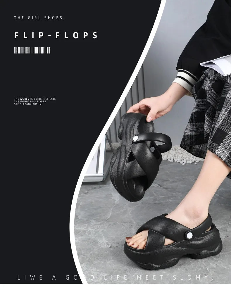 Popular Women Flip-flops Summer New Platform Wedges Slippers Outdoor Fashion Slides EVA 7CM Shoes Casual Beach Flip-flops
