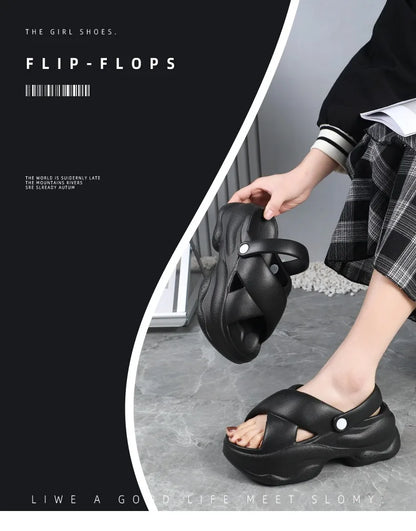 Popular Women Flip-flops Summer New Platform Wedges Slippers Outdoor Fashion Slides EVA 7CM Shoes Casual Beach Flip-flops