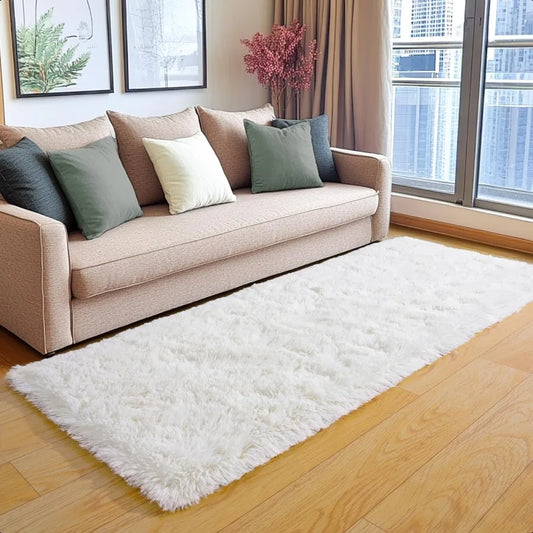 Soft, Fluffy, Shaggy, Cream White Carpet Runner