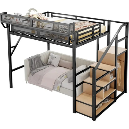 Full Size Loft Bed with Stairs, Storage and Sofa , Great HideAway For Kids