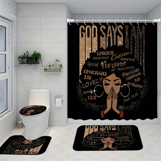 4PCS/set African-American Female Shower Curtain Set