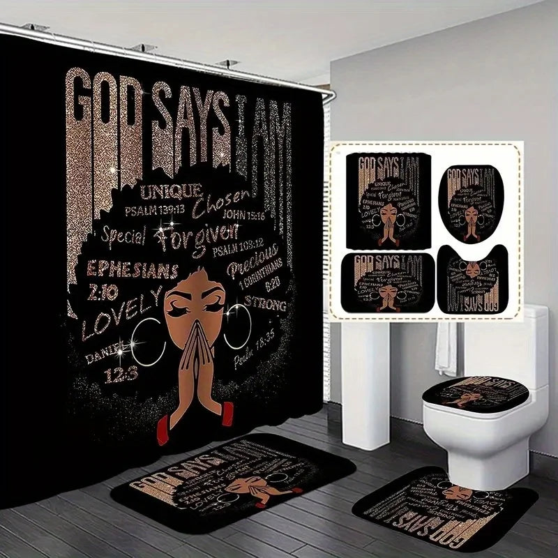 4PCS/set African-American Female Shower Curtain Set