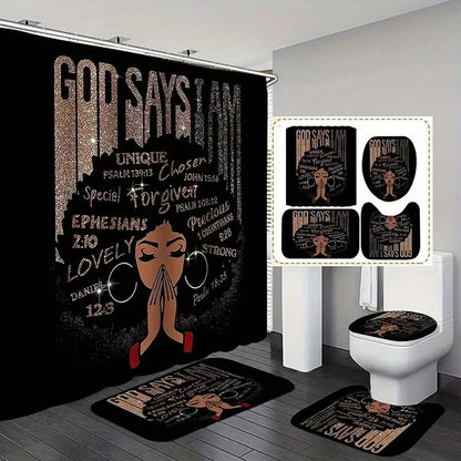 4PCS/set African-American Female Shower Curtain Set