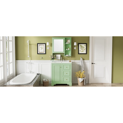 Modern Elegant Bathroom 30 Inch Vanity With Sink, Storage Cabinets, Drawers, and Adjustable Shelves