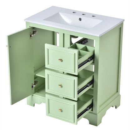 Modern Elegant Bathroom 30 Inch Vanity With Sink, Storage Cabinets, Drawers, and Adjustable Shelves