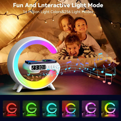 Christmas Gift 5.9" Fast Wireless Charger Desktop Stand Bluetooth Speaker TF Clock