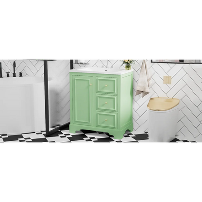 Modern Elegant Bathroom 30 Inch Vanity With Sink, Storage Cabinets, Drawers, and Adjustable Shelves
