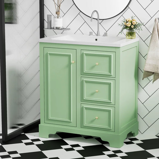 Modern Elegant Bathroom 30 Inch Vanity With Sink, Storage Cabinets, Drawers, and Adjustable Shelves
