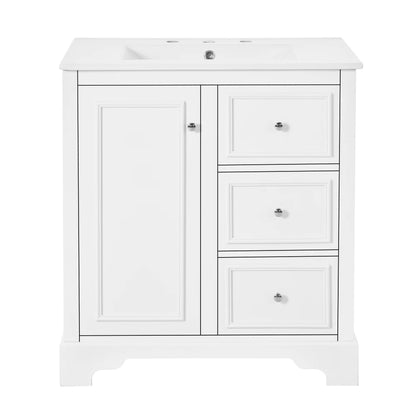 Modern Elegant Bathroom 30 Inch Vanity With Sink, Storage Cabinets, Drawers, and Adjustable Shelves