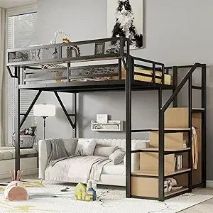 Full Size Loft Bed with Stairs, Storage and Sofa , Great HideAway For Kids