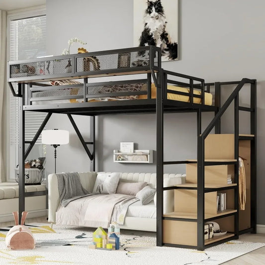 Full Size Loft Bed with Stairs, Storage and Sofa , Great HideAway For Kids