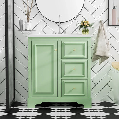 Modern Elegant Bathroom 30 Inch Vanity With Sink, Storage Cabinets, Drawers, and Adjustable Shelves