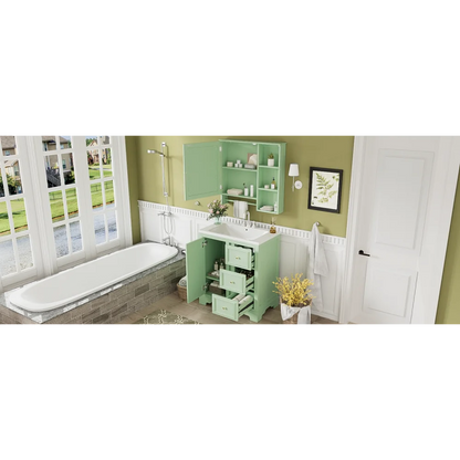 Modern Elegant Bathroom 30 Inch Vanity With Sink, Storage Cabinets, Drawers, and Adjustable Shelves
