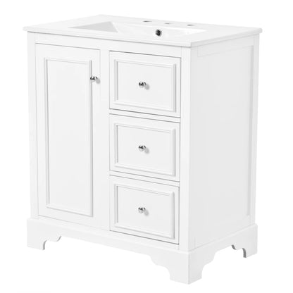 Modern Elegant Bathroom 30 Inch Vanity With Sink, Storage Cabinets, Drawers, and Adjustable Shelves